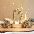 Good Luck Golden Swan Pair Home Decor Showpiece