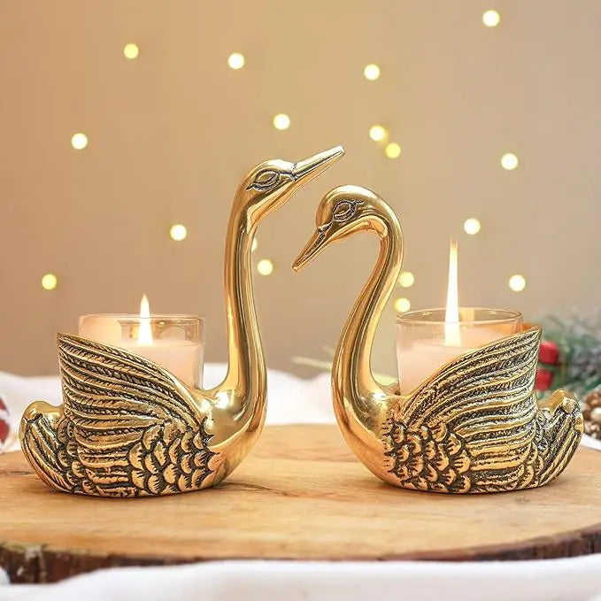 Good Luck Golden Swan Pair Home Decor Showpiece