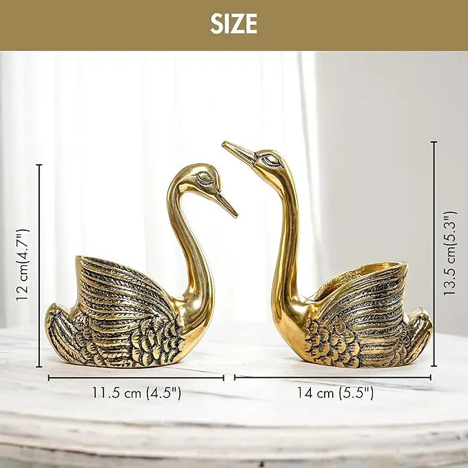 Good Luck Golden Swan Pair Home Decor Showpiece
