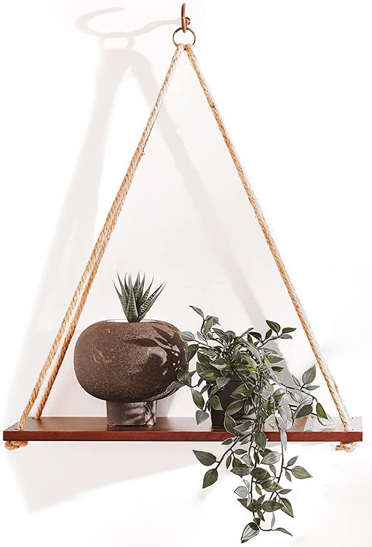 Premium Wooden Rope Hanging Shelf for Plants and Decor