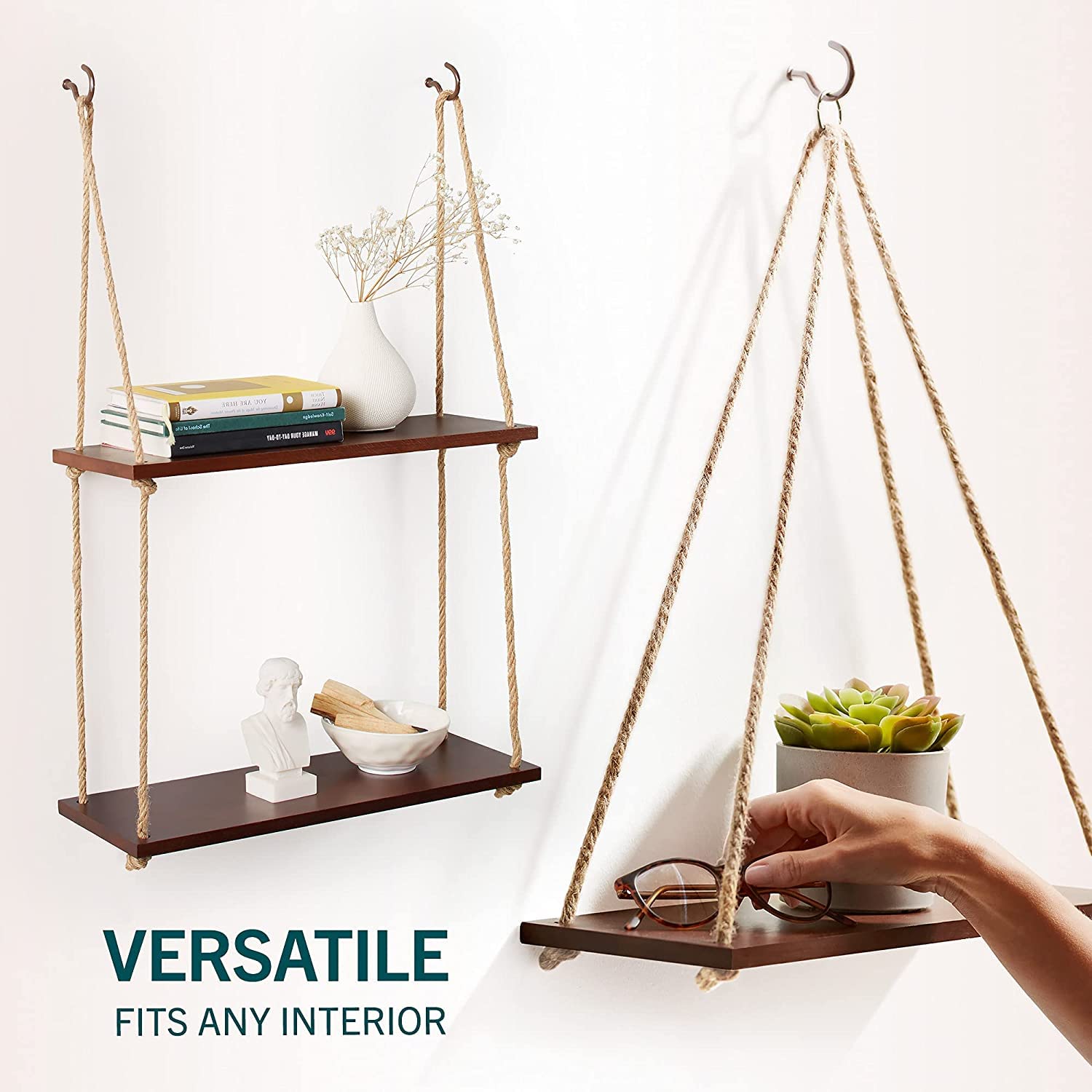 Premium Wooden Rope Hanging Shelf for Plants and Decor