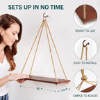 Premium Wooden Rope Hanging Shelf for Plants and Decor